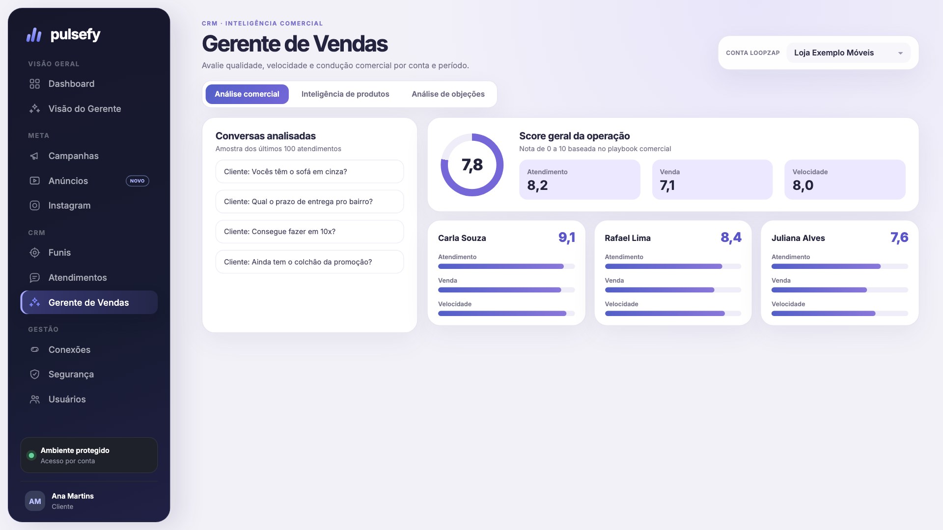 Gerente de Vendas com notas por vendedor